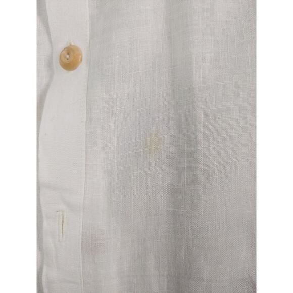 FLAX White Linen Button Down Shirt Size Medium Oversized Vintage Boho Natural - Picture 12 of 14
